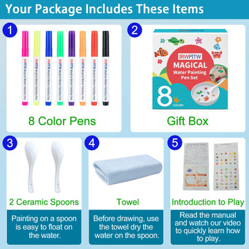 Irwpitw Magic Drawing Pen Bundle, 8 Colors Magical Water Painting Pens For Kids, Kiddies Create Magic Pen Floating Ink Drawings