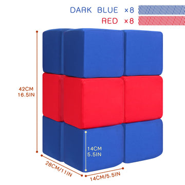 UHAPPYEE Toddler Foam Blocks 16 PCS 5.5 inch Colourful Foam Soft Cubes for Kids Stacking Block Sets Building Blocks tossing Toys(Blue and Red)