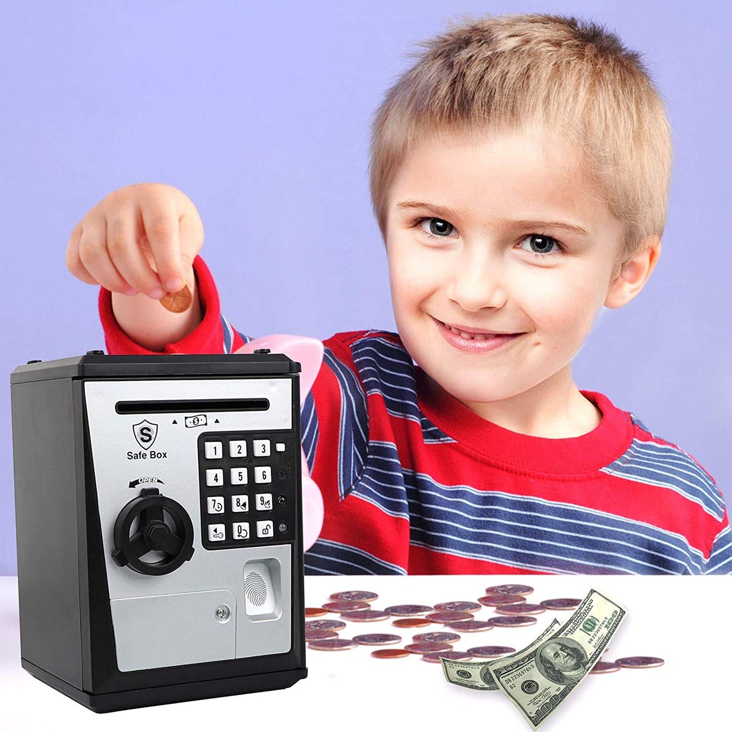 Like Toy Piggy Bank Safe Box Fingerprint Atm Bank Atm Machine Money Coin Savings Bank For Kids (Silver)