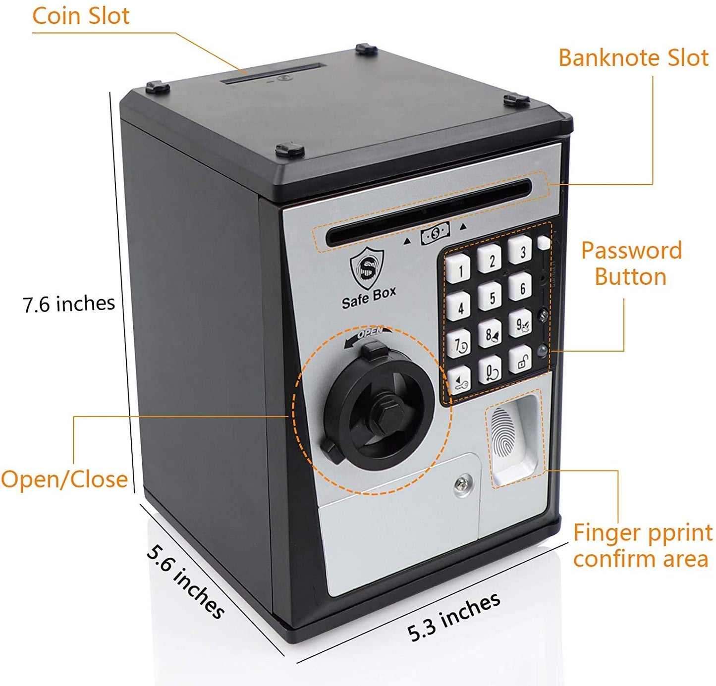 Like Toy Piggy Bank Safe Box Fingerprint Atm Bank Atm Machine Money Coin Savings Bank For Kids (Silver)