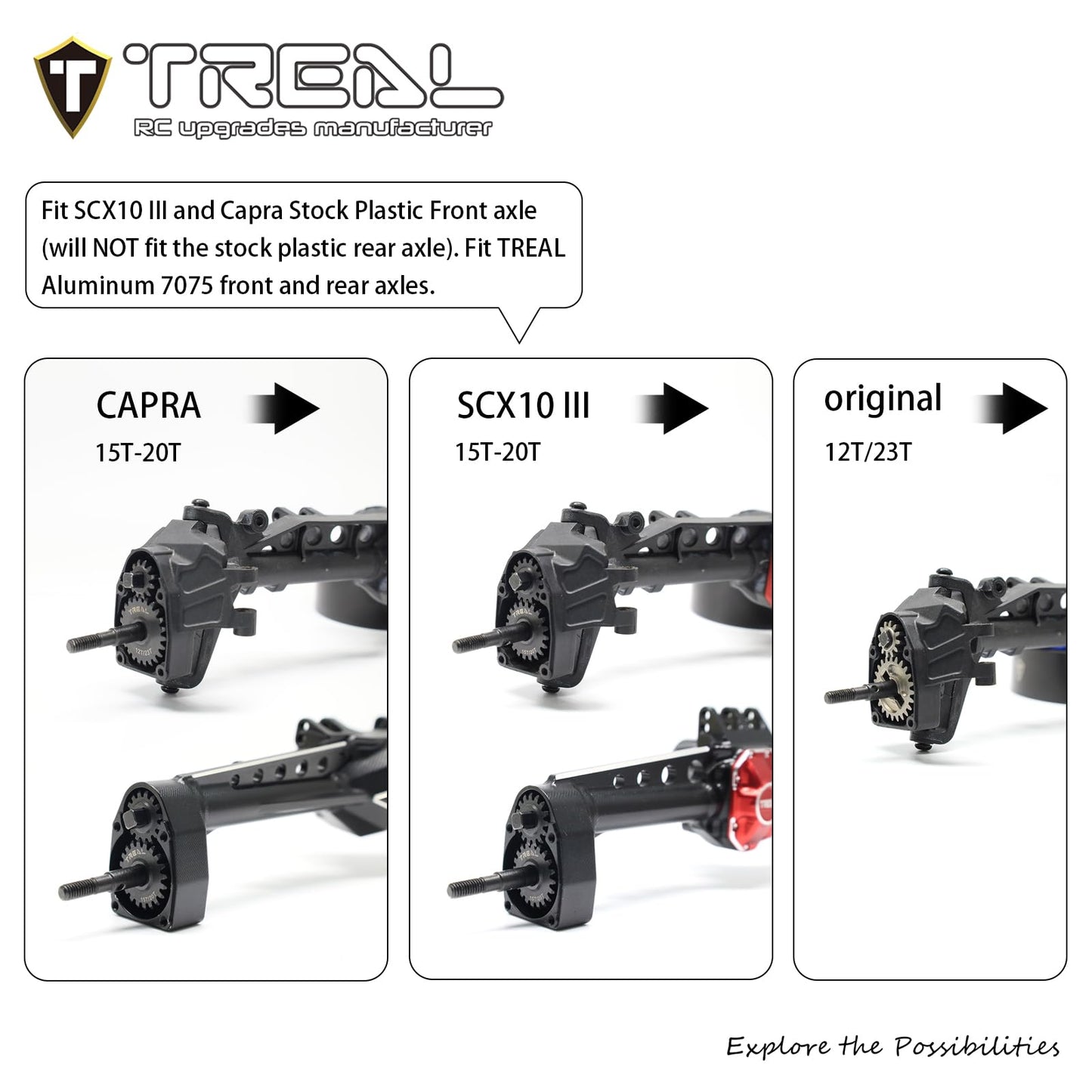 Treal Scx10 Iii/Capra Overdrive Portal Gears Harden Steel Gears Compatible With Axial 1/10 Scx10 3 Capra (15T/20T),Overdrive 43%
