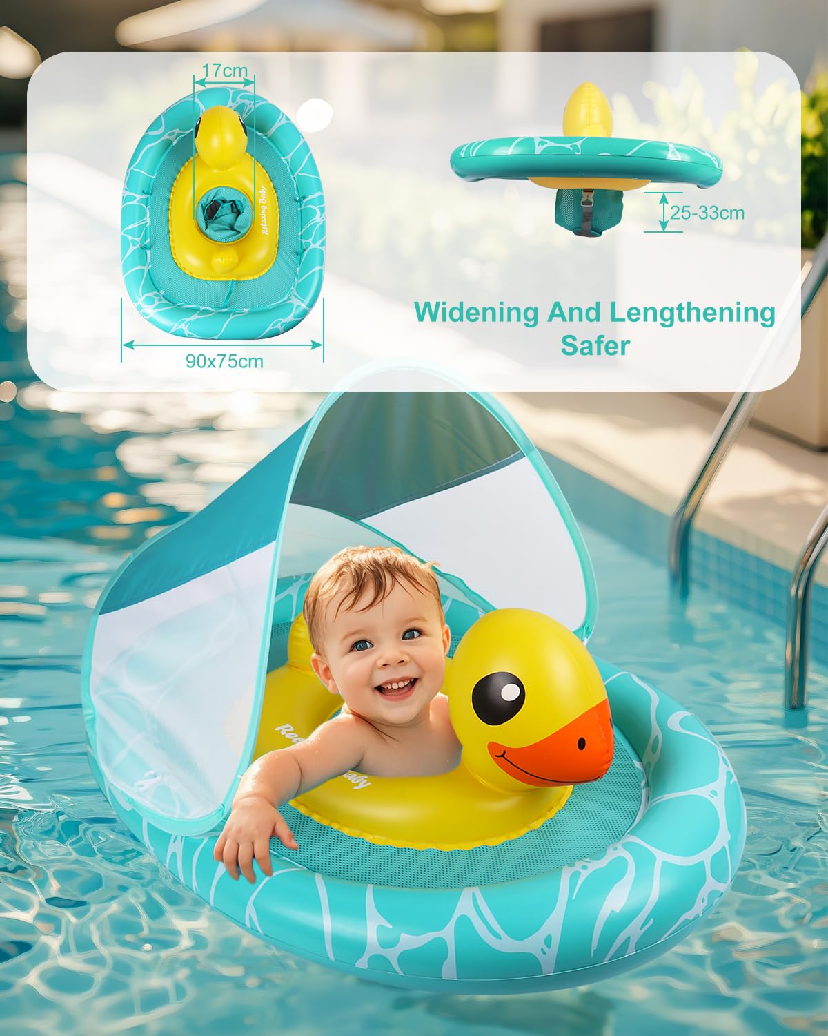 Relaxing Baby - Double Baby Pool Float With Adjustable Safety Seat,Canopy Upf 50+ Sun Removable,Inflatable Animal Style Float,Swimming Float With Pool Toys For 6-36 Months