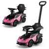 Costzon Push Cars For Toddlers, 3 In 1 Licensed Lamborghini Stroller Sliding Walking Car W/Handle, Armrest Guardrail, Underneath Storage, Horn, Foot-To-Floor Ride On Toy For Boys Girls (Pink)