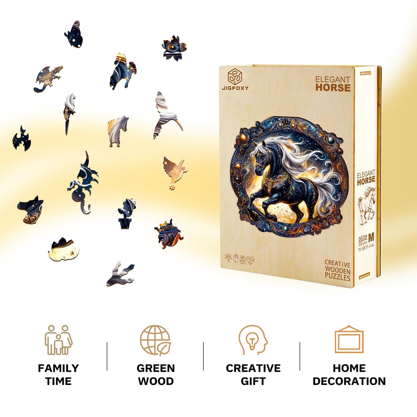 Jigfoxy Wooden Puzzles for mature-themeds Horse Wood Puzzles mature-themed Unique Animal Shape Wooden Jigsaw Puzzles for mature-themeds Birthday Gifts for Puzzle Lovers Family(L-13.4 * 13.4n-300pcs)