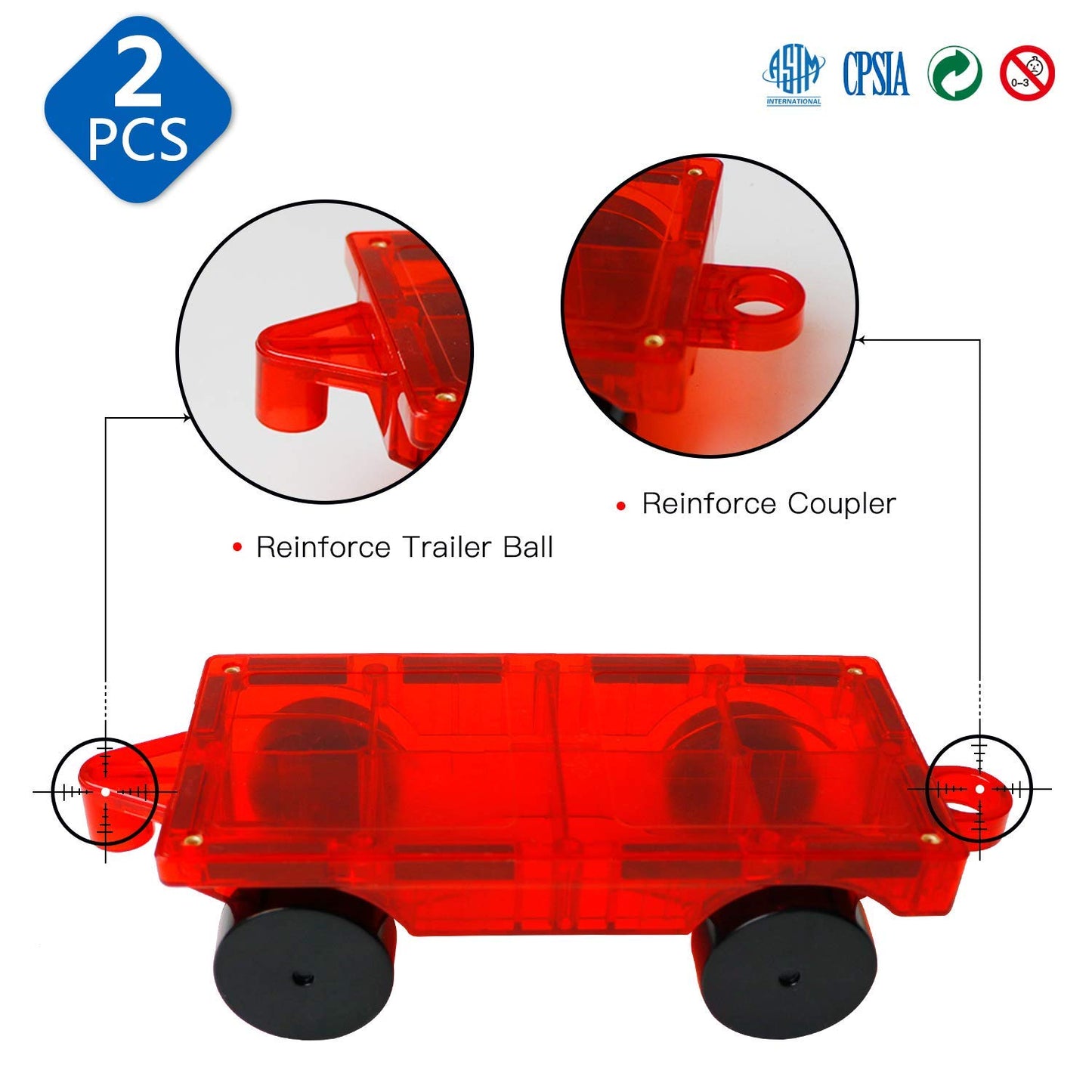 Magblock 2 Piece Car Set Suitable For Magnetic Blocks Tiles, Expand And Enrich Your Magnet Tiles Stem Educational Toys