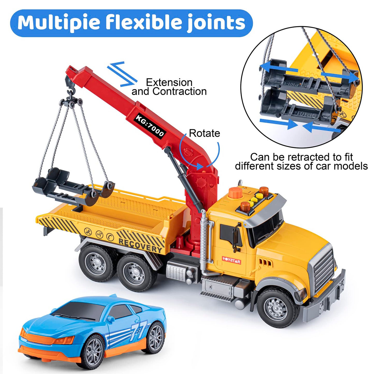 haomsj Big Tow Trucks Toy Trucks with Hook and Car for Boys Pull Back Truck Toys with Light and Sound for Kids (1:18 Plastic Tow