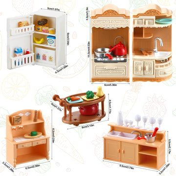 43 Pcs Dollhouse Furniture Kitchen Play Set Miniature Refrigerator With Mini Food Pots And Pans Set Pretend Play Kitchen Accessories Toys