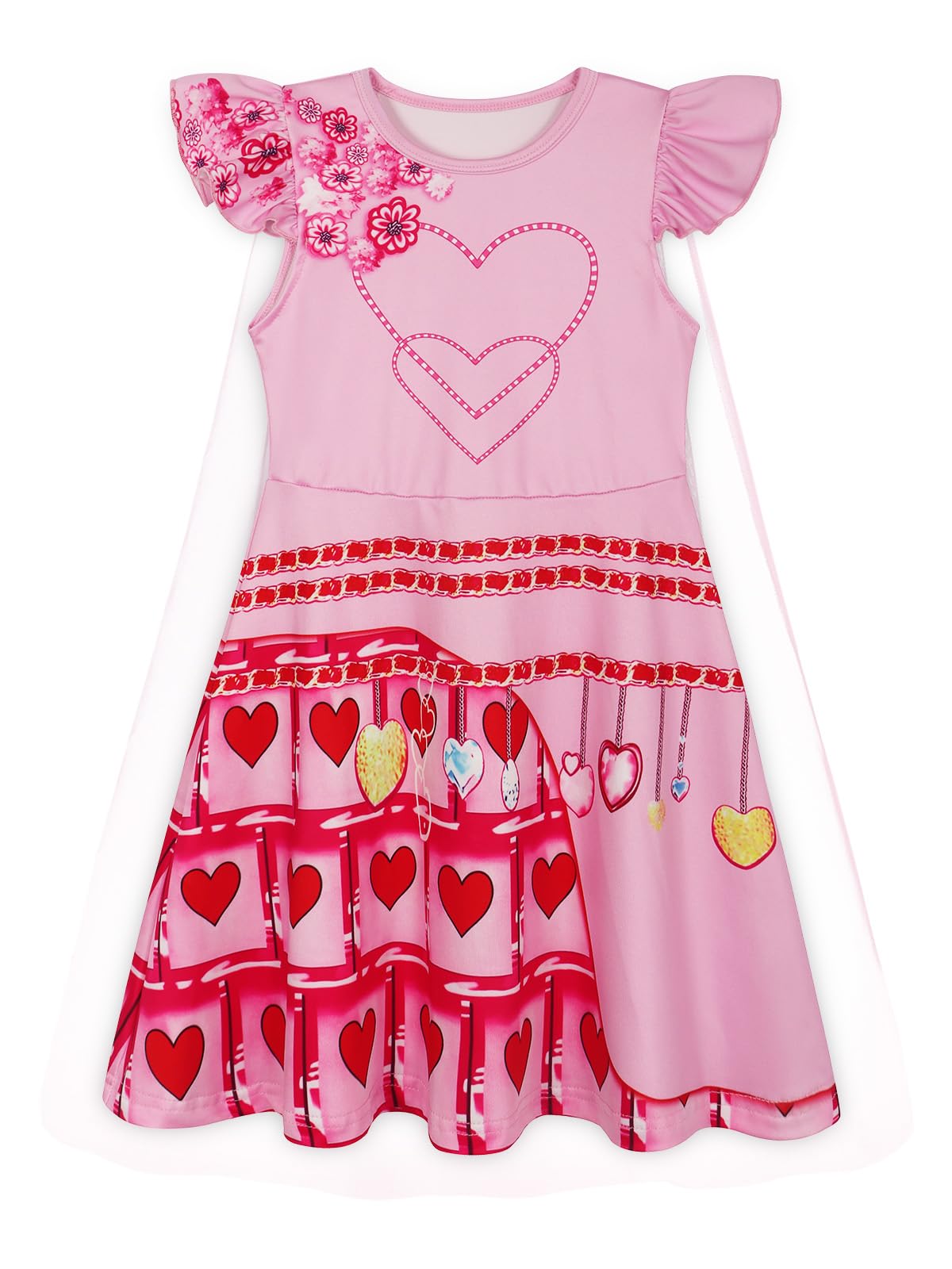 Wonderbabe Girls Costume Kids Pink Hearts Princess Dress Cosplay Birthday Movie Outfit Size 7-8 Years