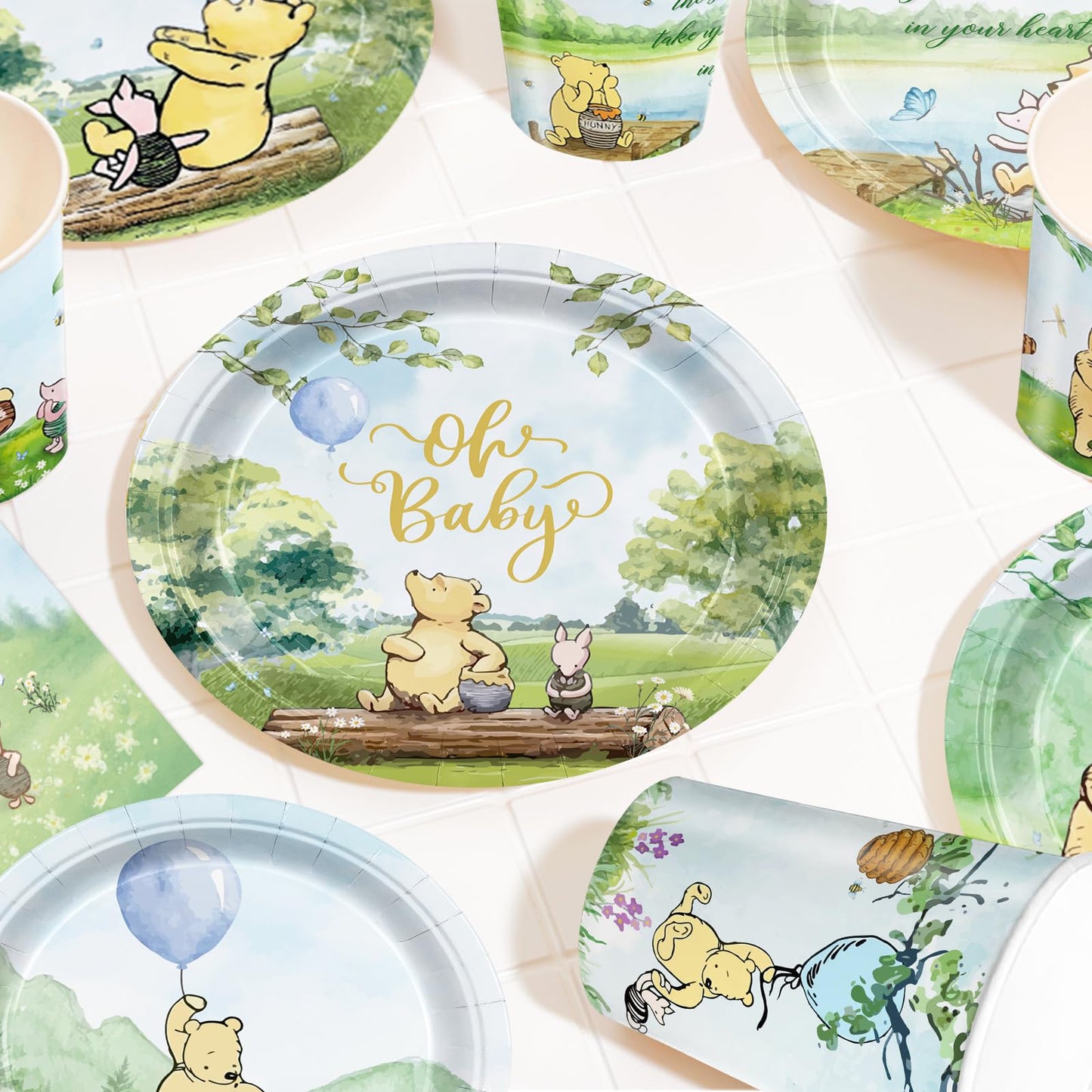 150Pcs Winnie Bear Baby Shower Table Decorations Pooh Plates Napkins Birthday Party Supplies Paper Tableware Set Cups Forks Wate