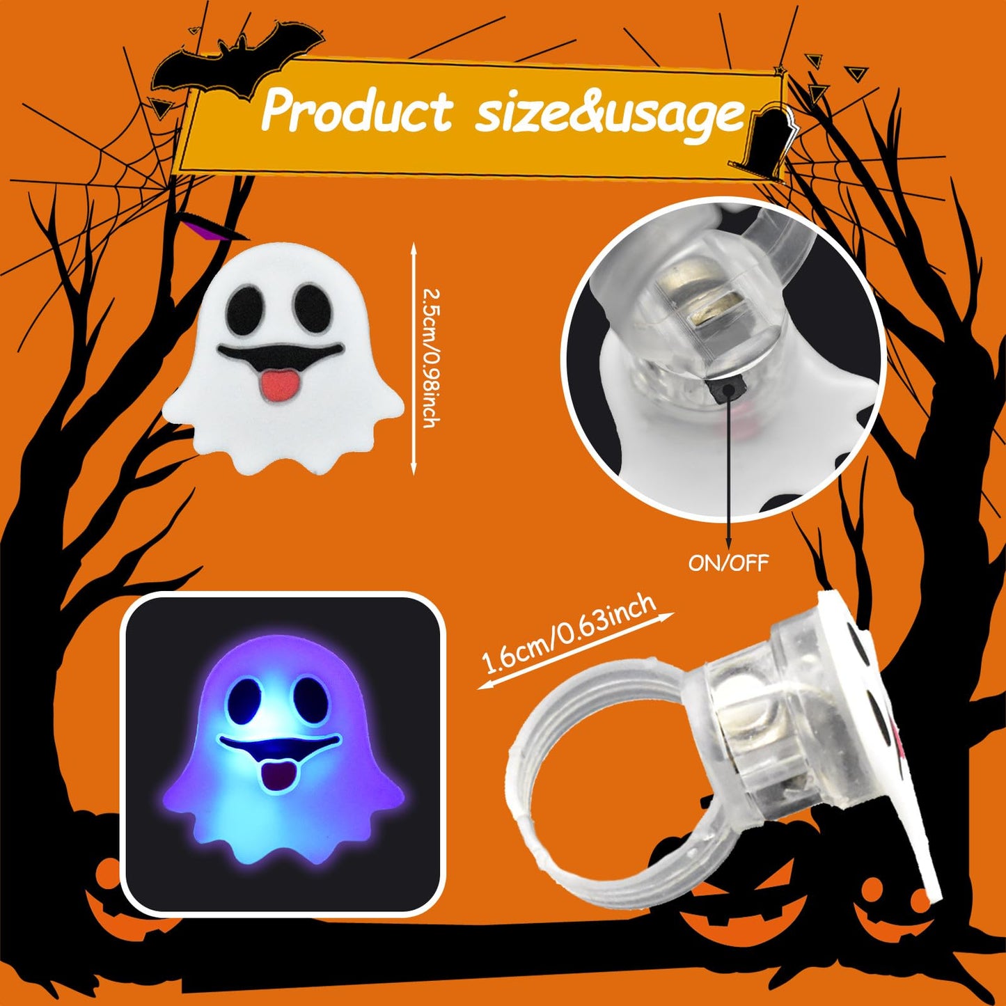 Qvatoxis Halloween Light Up Glowing Rings 50PCS Halloween Party Favors LED Rings Halloween Flashing Glowing Finger Rings Fun Toy