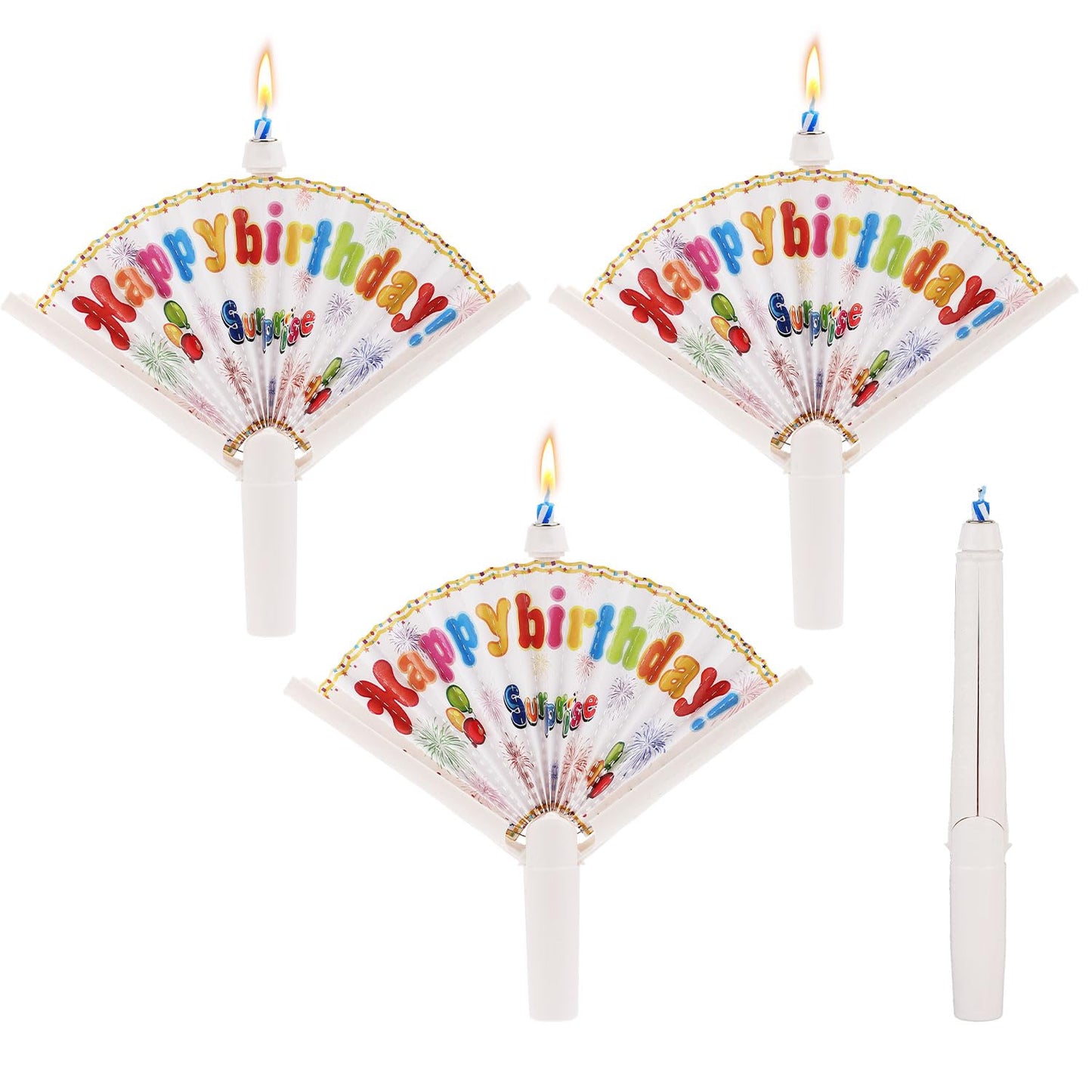 4pcs Novelty Fan Birthday Candles, Happy Birthday Candle Pop-up Surprise Birthday Candles Funny Cake Topper Candle Trick Candles