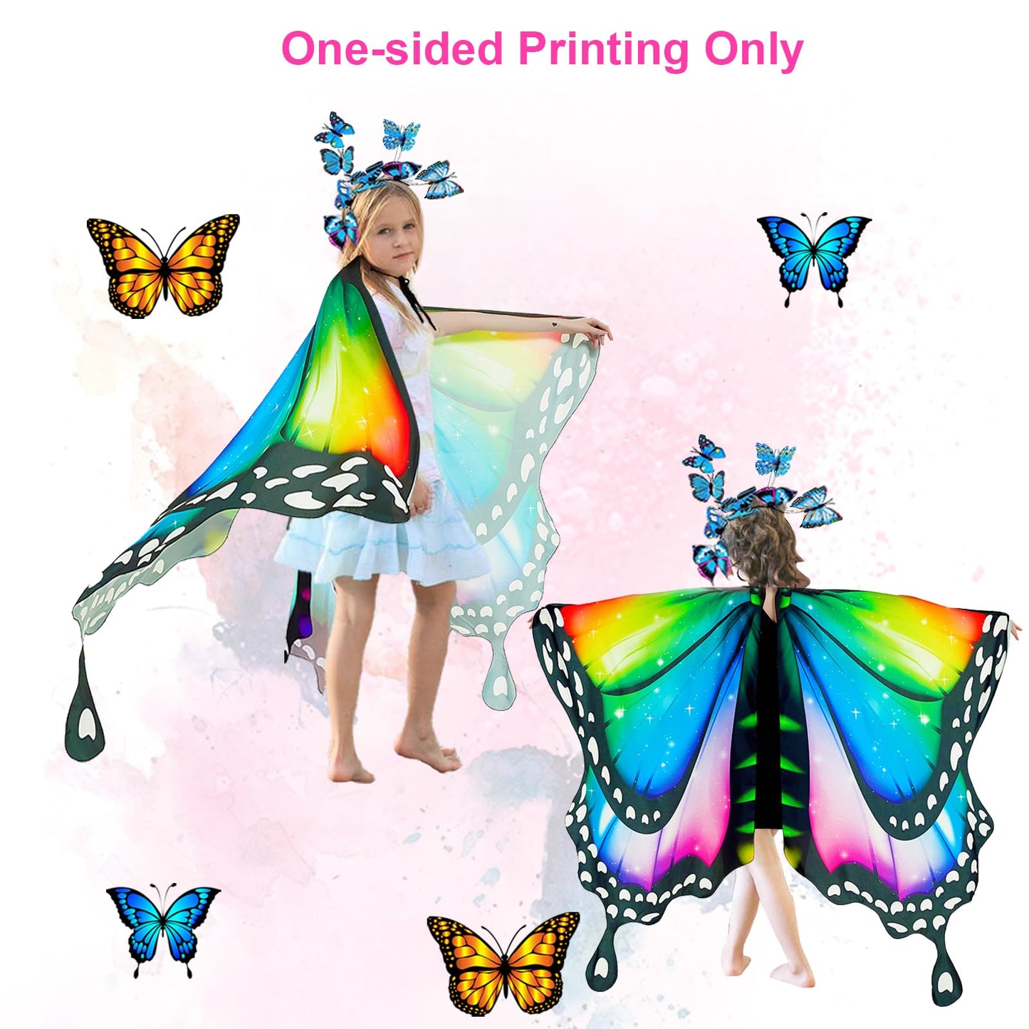 Rektak Butterfly Wings For Girls, Butterfly Costume For Halloween Party Kids Fairy Wing With Mask And Headband(Rainbow-1)