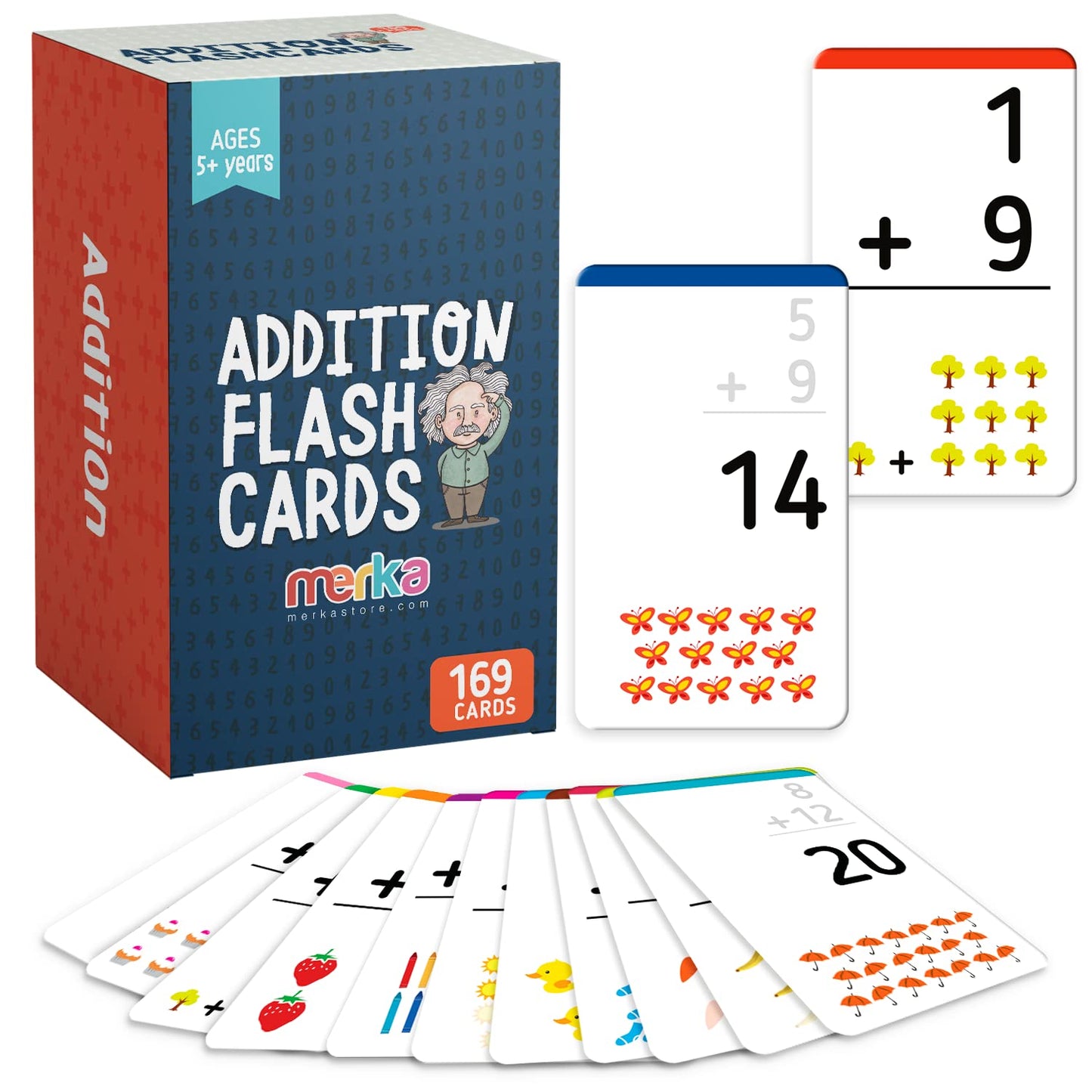 Merka Addition Flash Cards For Kids, Math Facts Flashcards, Preschool Math Set Of 169 Cards, Flashcards For Kindergarten, Addition Games, Classroom Use And Homeschool Supplies
