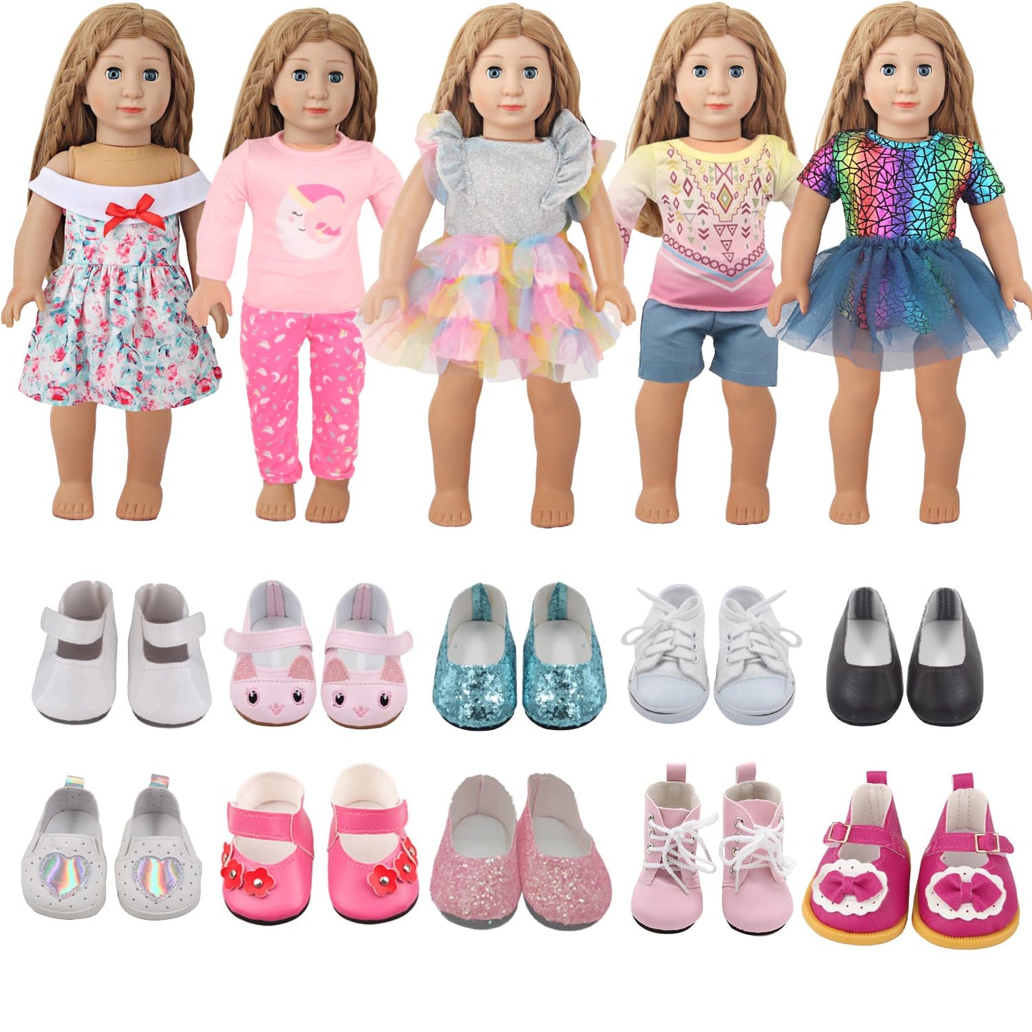 Augfrog 5 Sets Of 18 Inch Doll Clothes And 2 Pairs Of Doll Shoes (Send By Random) For 18 Inch American Doll, Best Birthday Festi