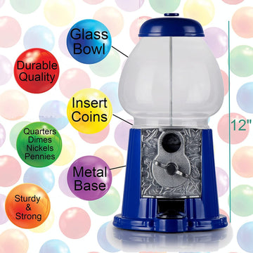 Gumball Machine For Kids 12'' - Heavy Duty Metal With Glass - Christmas Antique Style Bubble Gum Machine - Kids Coin Operated To