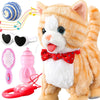 Yellow Pattern Leash Walking Cat Set Interactive Talking Toy Singing Dancing Kitten Mimicking Repeat What You Say Kitty Touch An