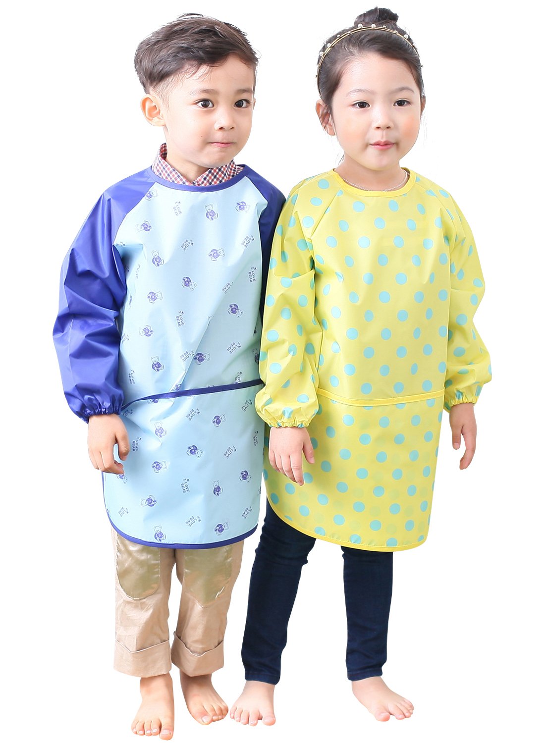 Plie Waterproof Kids Art Smocks 37 Colors (Age 1-10, S-XXL size), Blue Bear (09-S)