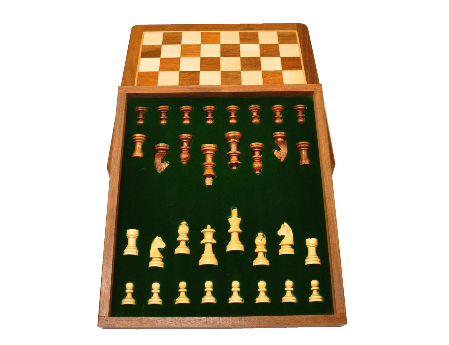PALM ROYAL HANDICRAFTS 12 Inches Handmade Drawer Wooden Chess Board Set Made With Indian Rosewood | Inbuilt Storage Compatment F