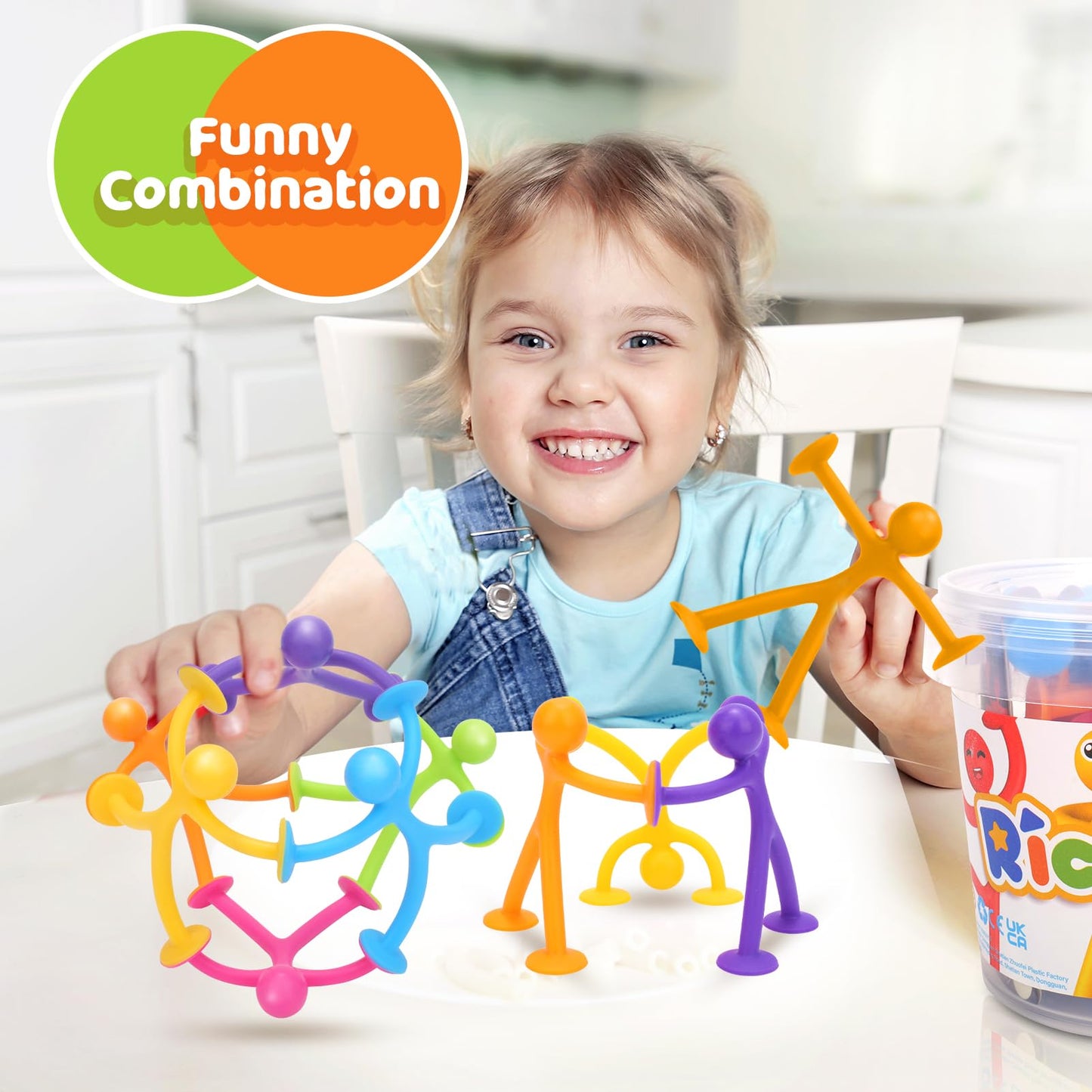 Richtim Kids Humanoid Suction Sensory Toys - 24 Pack Creative Bath Suction Toys for Boys & Girls, Ideal for Building & Connecting