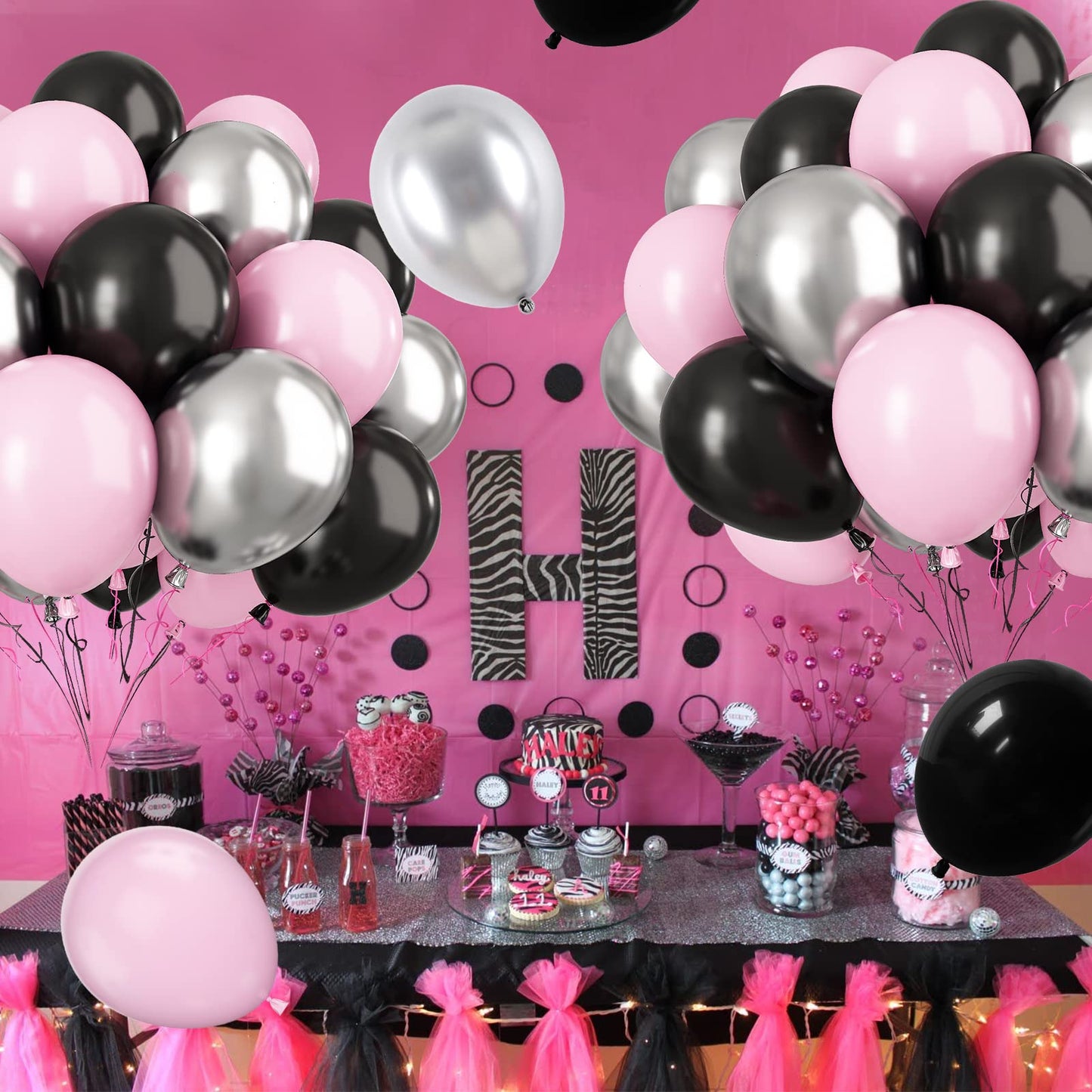 Paready Pink and Black Balloons, 30 Pcs, 12 Inch Latex Balloons for Birthday, Baby Shower, Wedding, Graduation Decor