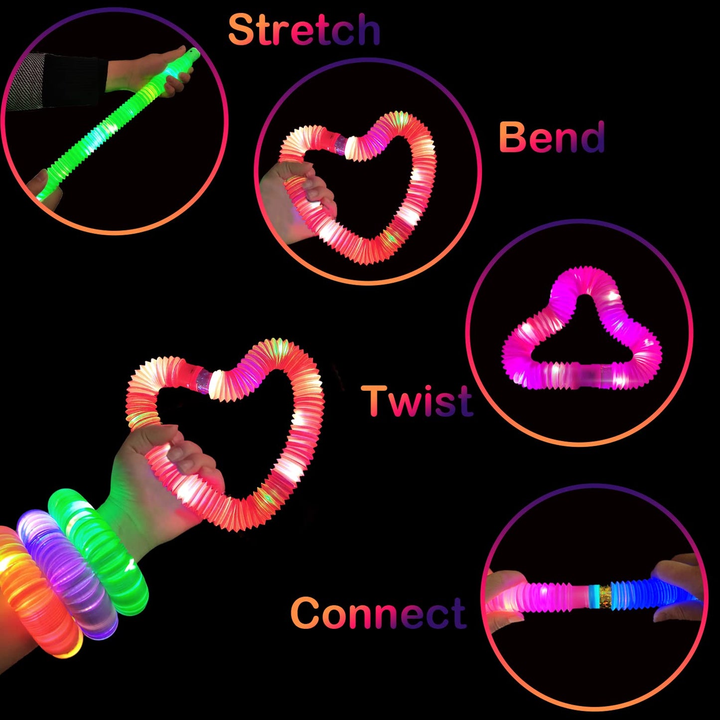 Kannove Glow Sticks Party Favor Supplies For Kids Bulk 48 Pcs, Led Light Up Pop Tubes For Toddlers, Neon Glow In Dark Bracelets