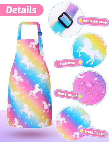 Wernnsai 2 Pack Kids Aprons - Unicorn Kids Art Aprons For Girls Waterproof Toddler Chef Aprons For Cooking Baking Painting Gardening Apron For Kids With Pocket Kitchen Classroom Art Smocks 2-5 Years