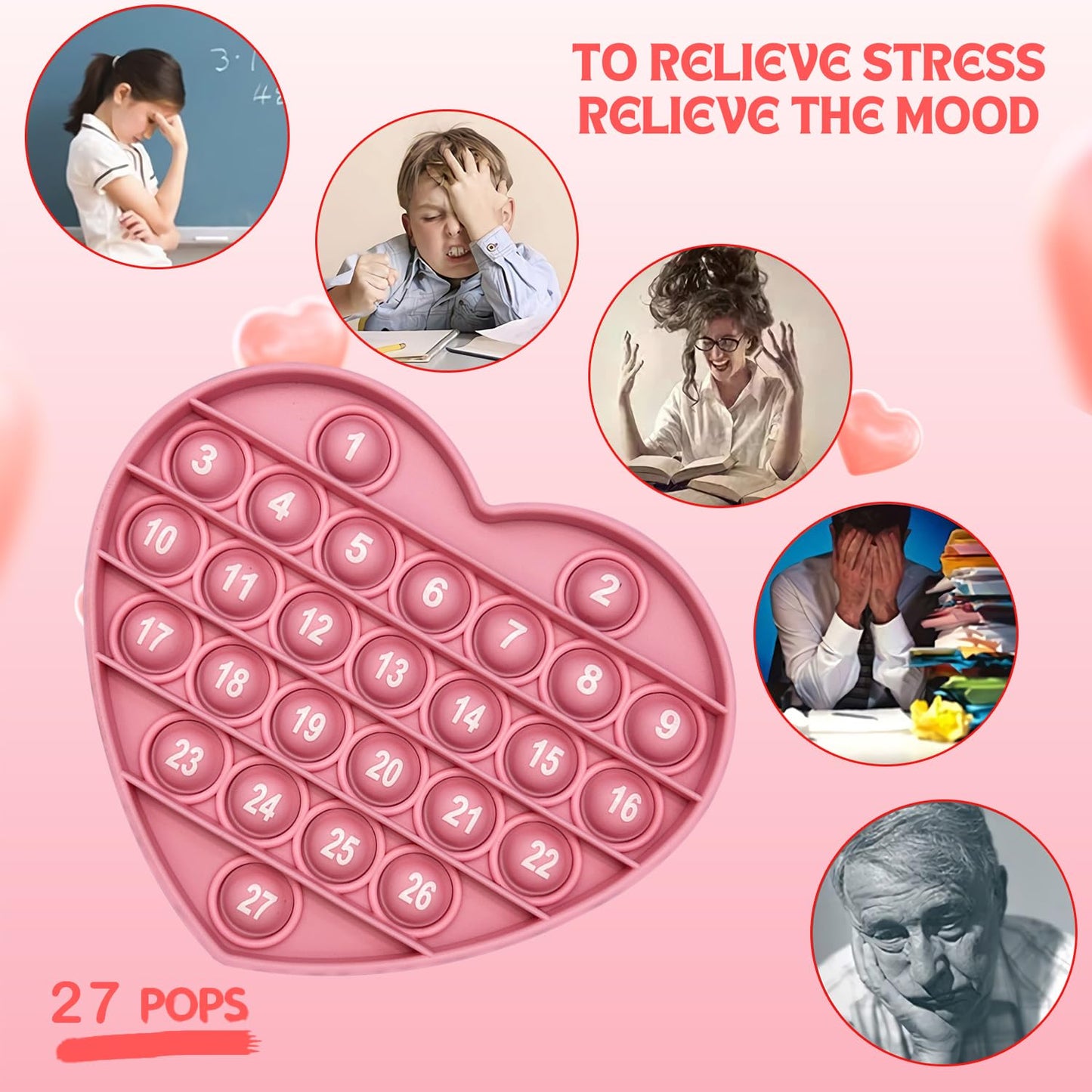 Petbsnvb Pink Heart Shaped Pop Bubble Valentines Fidget Toy With Letters And Numbers, Xmas Gift Sensory Toy With Alphabets Kids Birthday Party Classroom Prize Stress Reliever
