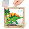 Piggy Bank For Boys, Wooden Dinosaur Piggy Bank For Kids Cartoon Money Bank Coin Bank With Diy Alphabet Stickers,Green Yellow