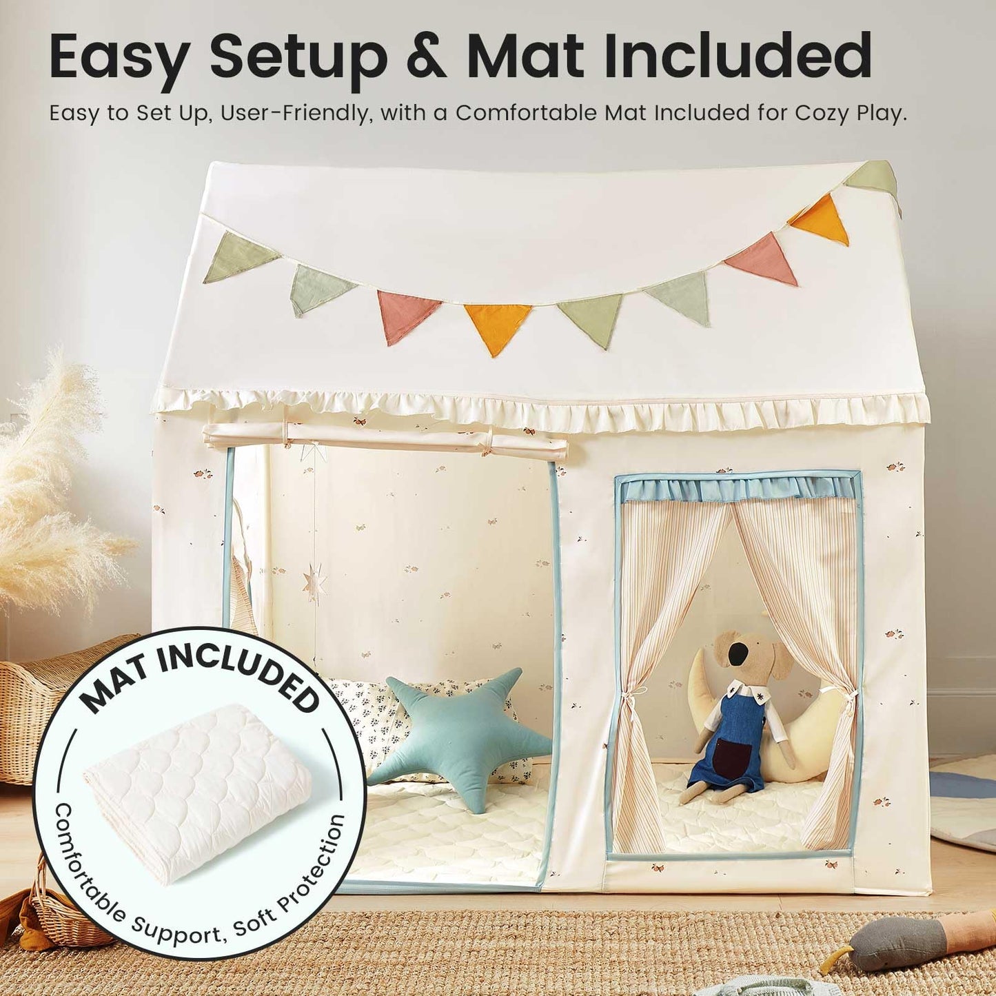 Tiny Land Kids Tent With Mat, Kids Play Tent For Toddlers, Blue Tent For Kids Indoor, Playhouse For Kids, Indoor Bed Toddler Ten