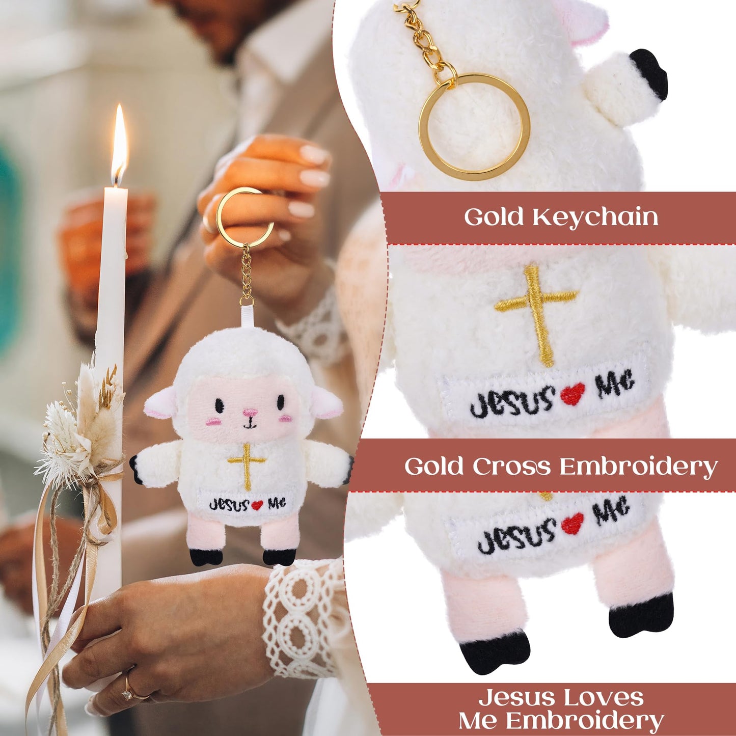 Leyoha Christian Gifts Lamb Stuffed Animal - 12 Pack Baptism Gifts For Girl Boys, Cute Sheep Plush Keychain With Jesus Loves Me
