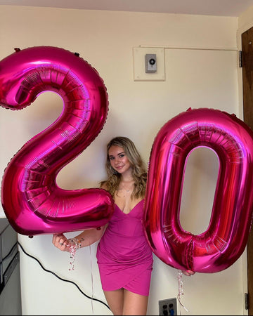 Hot Pink Number Balloon 40 Inch, 0 Number Balloons, 10 20 30 40 50 Numbers Balloon Birthday Decorations, Party Supplies For Wome