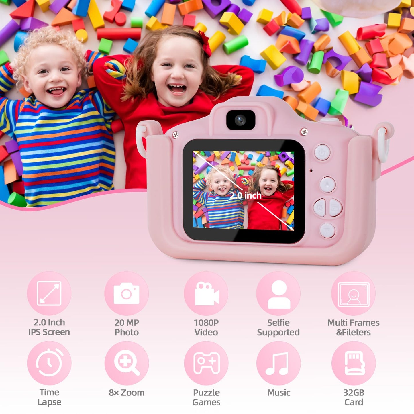 Kids Camera, 48Mp Digital Camera For Kids Video Recorder 1080P With 32Gb Sd Card, 2 Inch Ips Screen Toddler Camera Christmas Bir