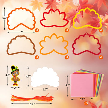 Ceiba Tree 24Pcs Thanksgiving Suncatcher Crafts for Kids Turkey Fall Craft with Turkey Cutouts and Tissue Paper Autumn DIY Windo