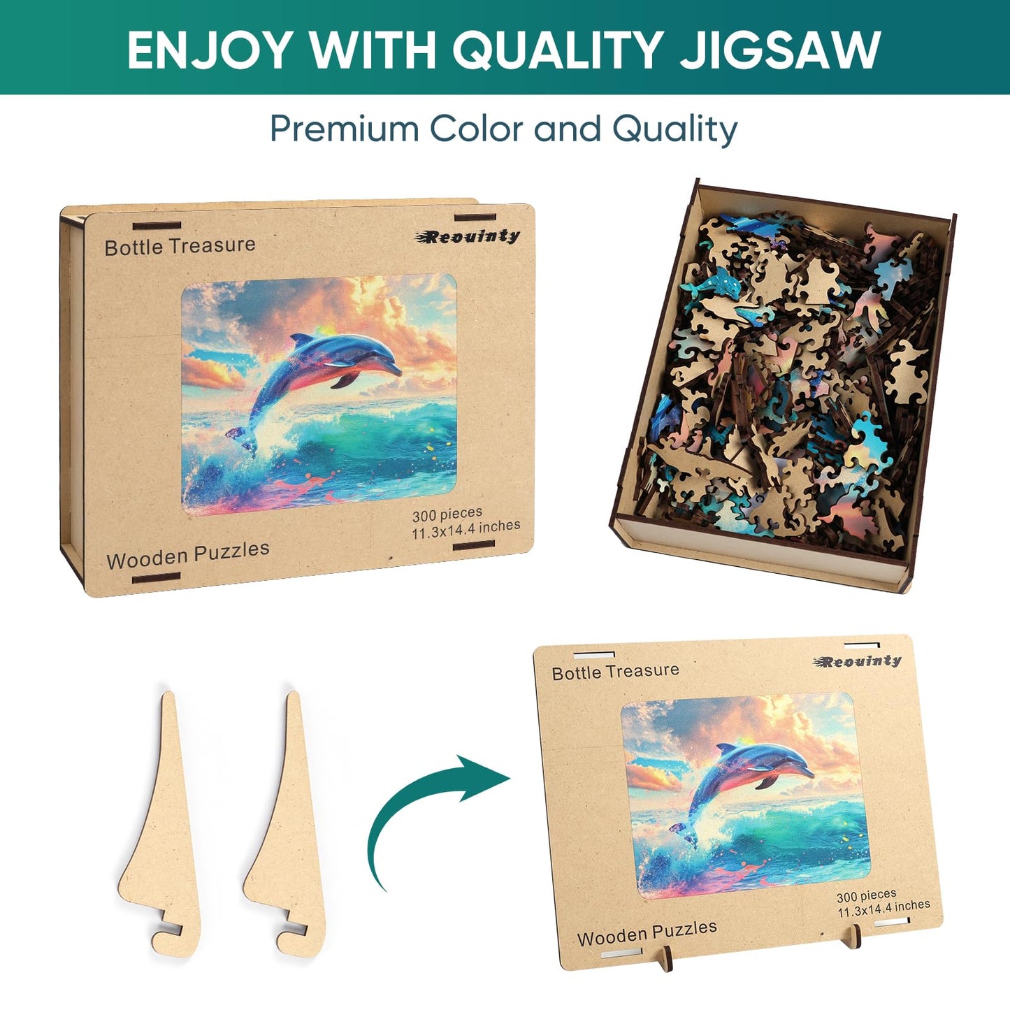 Reouinty Wooden Puzzle For Adults, Dolphin Wooden Jigsaw Puzzles(19.1 * 15.2In-500Pcs), Beautiful Wooden Puzzle With Box Birthda