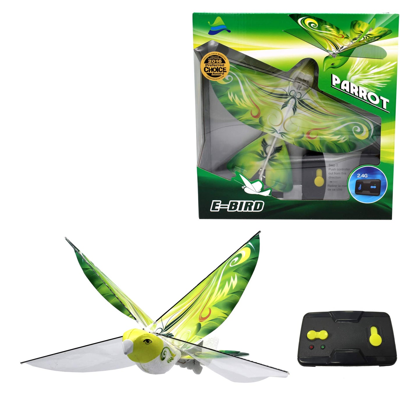 Mukikim Ebird Green Parrot - Flying Rc Bird Drone Toy For Kids. Indoor/Outdoor Remote Control Bionic Flapping Wings Bird Helicop