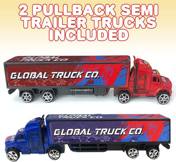 ArtCreativity Semi Truck Toys for Boys, Set of 2, Pull Back Truck Toys for Kids in Red & Blue, Trailer Trucks for Hours of Prete