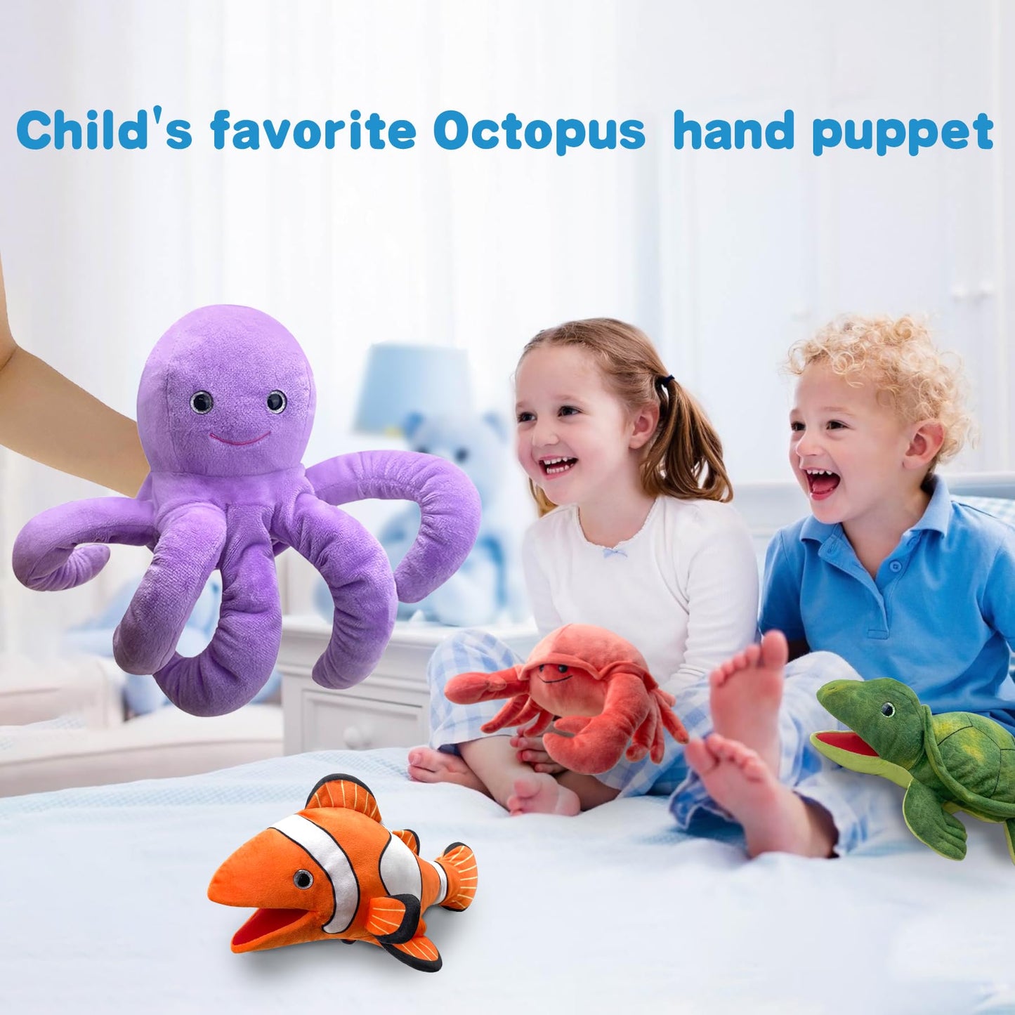 Justqunseen Octops Hand Puppet Realistic Plush Puppet 13'',Octopus Puppet For Kids Ocean Animal Hand Puppet With Moveable Mouth,
