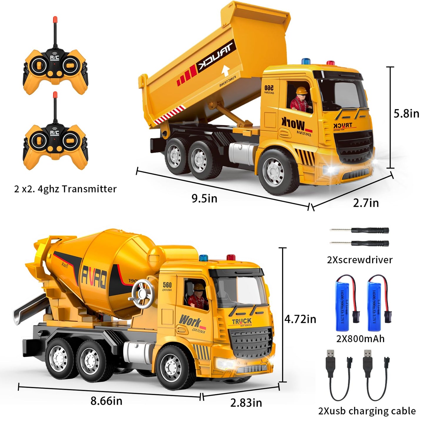 MQDMINI Construction Toys for Toddlers 6-12 Year Boys Girls, Remote Control Truck and Cement Mixer Truck, Kids Ideal Birthday Pa