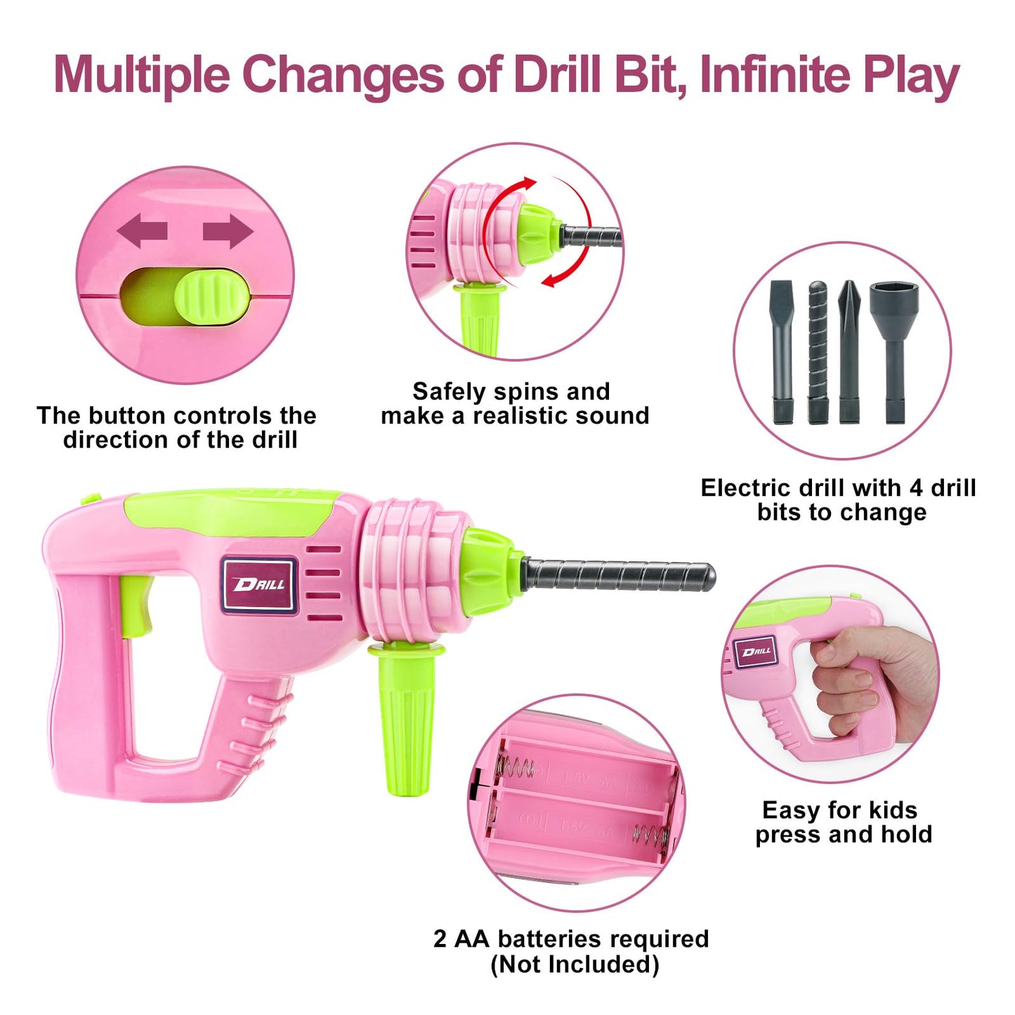 Deejoy Tool Set with Tool Box & Electronic Toy Drill, Pretend Play Kids Construction Kits for Kids Ages 3-5 Years Old, Toddler T