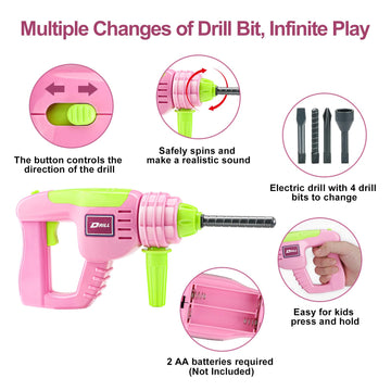 Deejoy Tool Set with Tool Box & Electronic Toy Drill, Pretend Play Kids Construction Kits for Kids Ages 3-5 Years Old, Toddler T