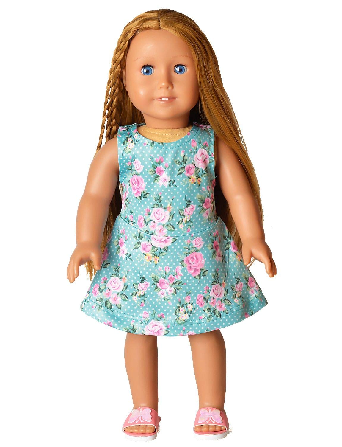 Girl & Doll Matching Dresses Floral Clothes Sleeveless Summer Swing Dress 3T 4T Green Flower