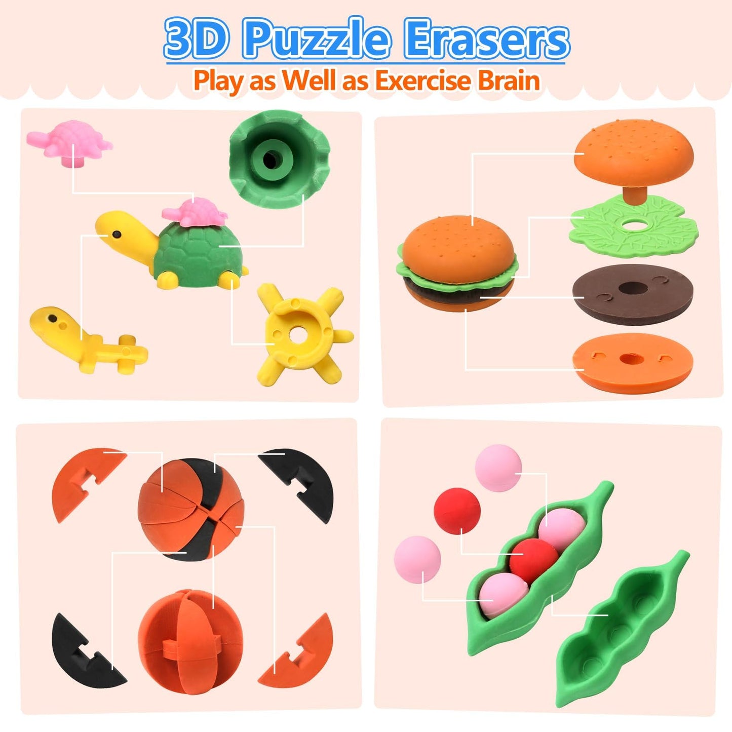 Animal Erasers For Kids 50 Pack Kids Eraser Bulk Pull Apart Erasers 3D Puzzle Erasers Classroom Rewards And Prizes Class Treasure Box Kids Party Favors Back To School Supplies Gift
