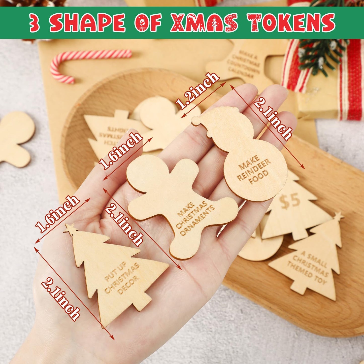 Cypherx Christmas Advent Calendar Fillers, 30 Pcs Christmas Countdown Wood Tokens, 21 Xmas Activities Tokens + 9 Rewards Tokens,