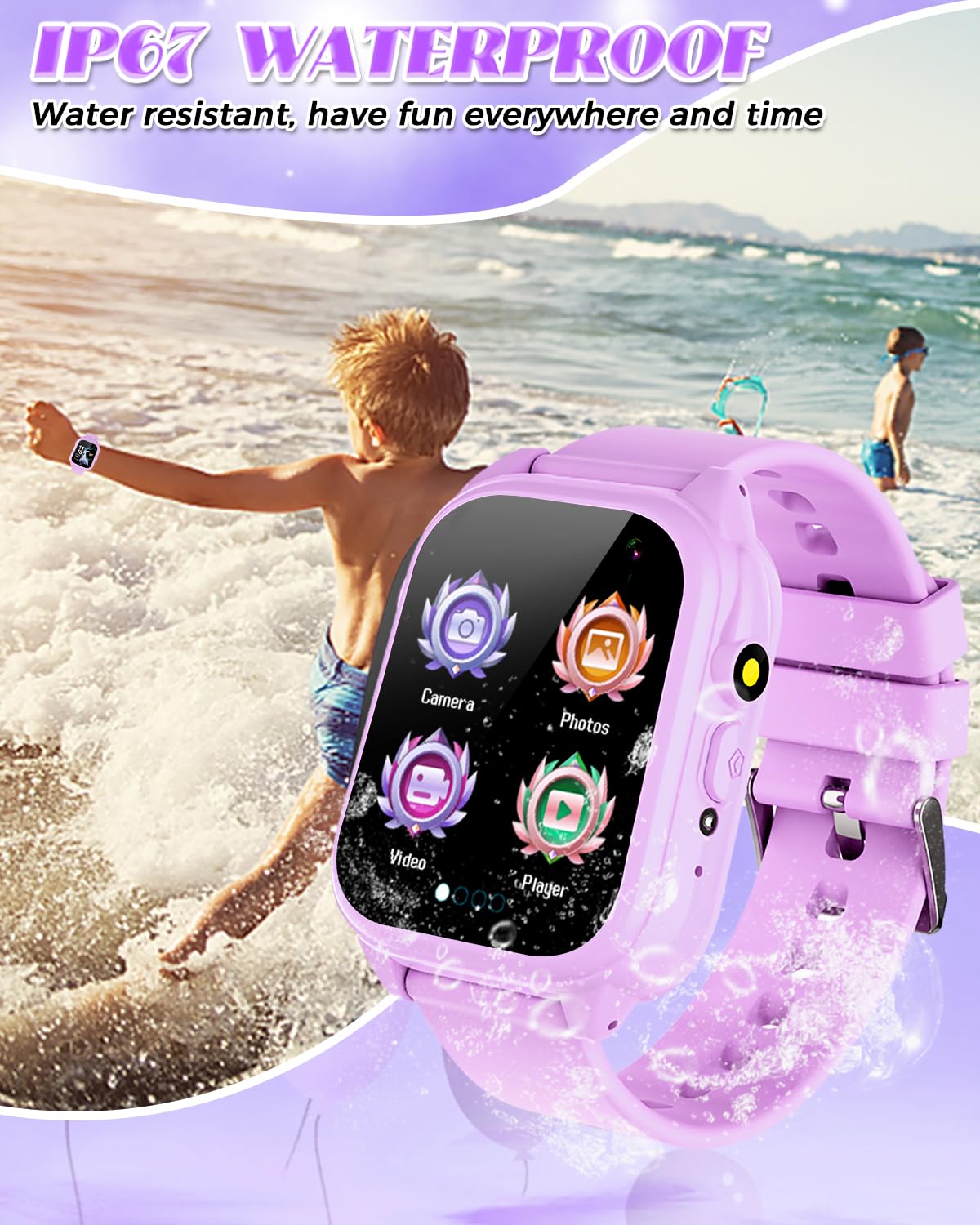 Waterproof Smart Watch For Kids 3-12 Years Old Boys Toys With 26 Games, Video Camera, Pedometer, Music Player, Alarm Clock, Flas