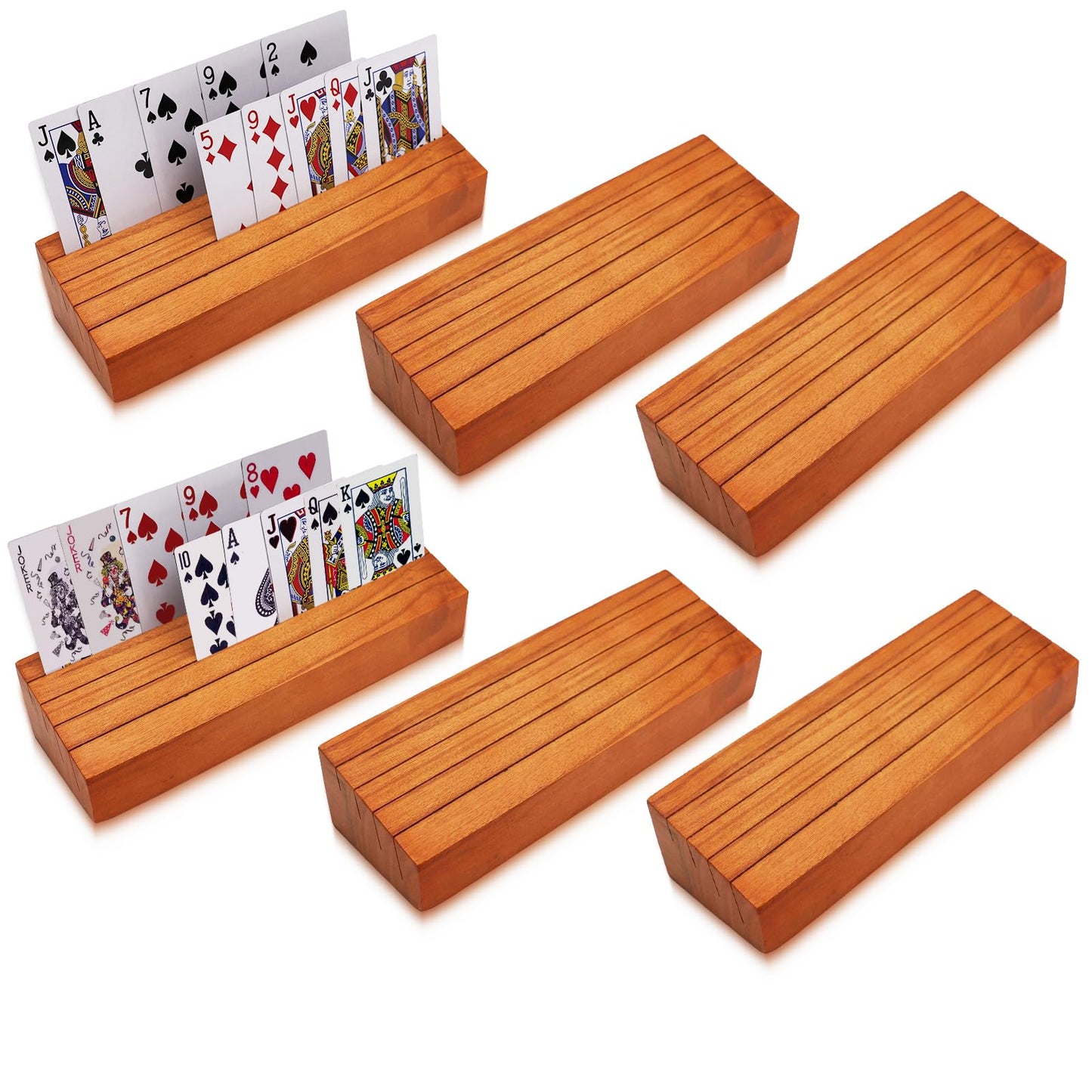 Playing Cards Holder For Kids Elder Card Deck Stand, Set Of 6, Wood Holder Racks Tray For Organizing Cards On Game Bridge Card H