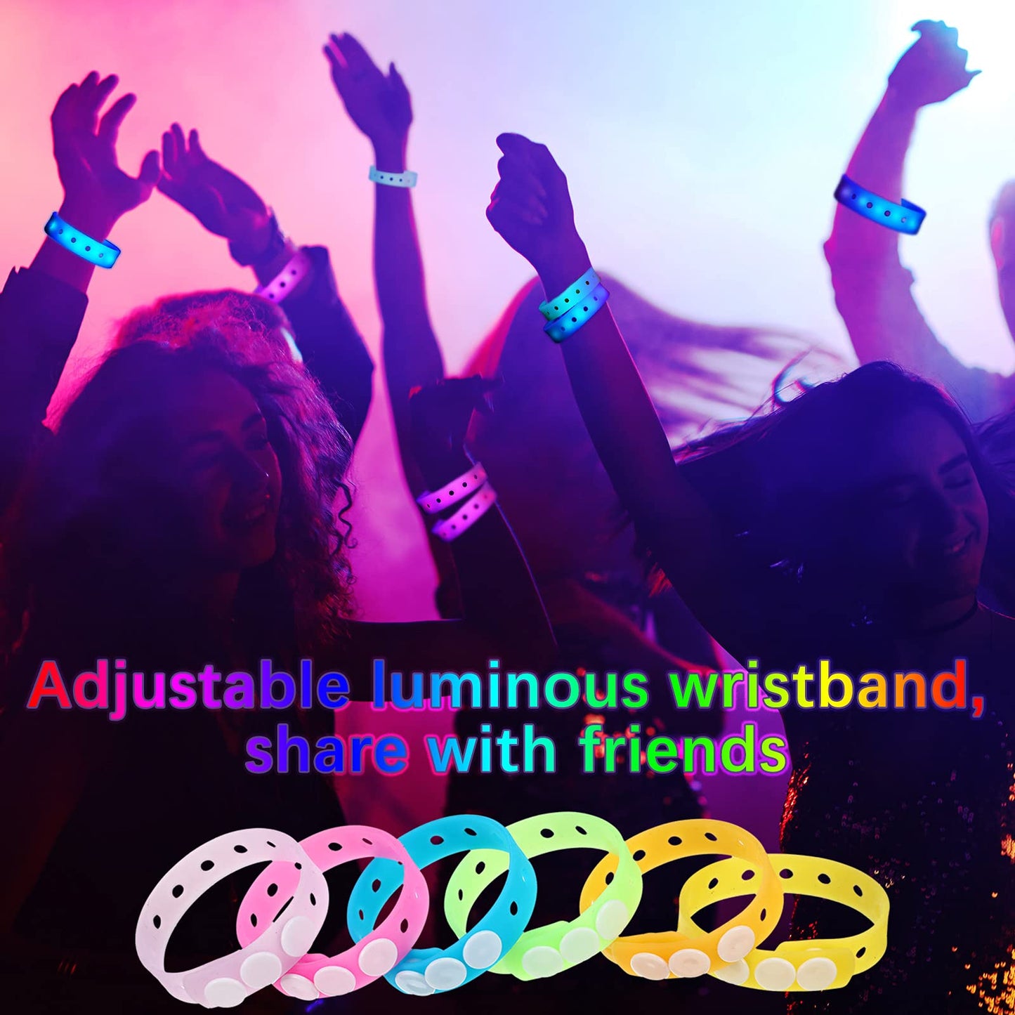 12 Pieces 8 Inch Luminous Wristbands Glow in The Dark Silicone Bracelets Bulk for Charm Adjustable with Hole Mardi Gras Decorati