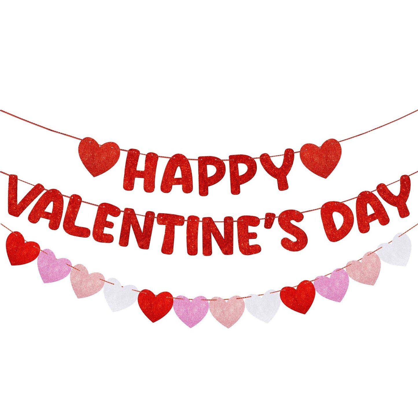 Fulmoon Pre Strung Valentines Decor Glitter Valentines Day Banner Glitter Heart Garland Banner, for Valentines Decorations, Ann