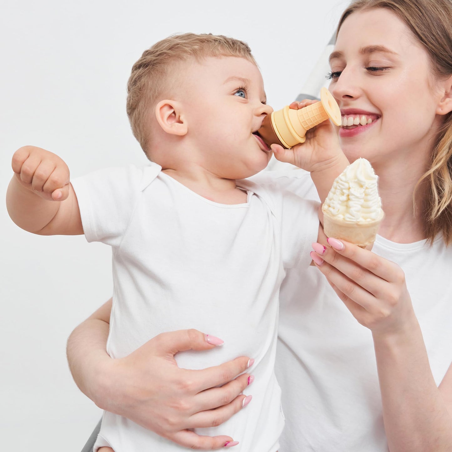 Smily Mia Baby Fruit Food Feeder & Freezer Teether Combo, ICY Bite Ice Cream Teether for Baby Cooling Relief, BPA Free Silicone