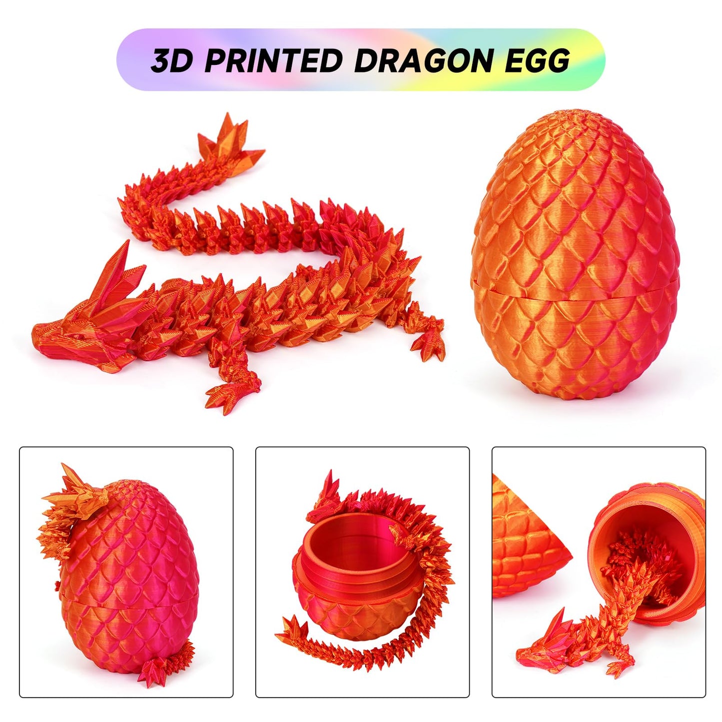 Tboline 3D Printed Dragon Egg,Dragon Eggs With Dragon Inside,Crystal Dragon Fidget Toys,Full Articulated Dragon Dragon In Egg,Ad