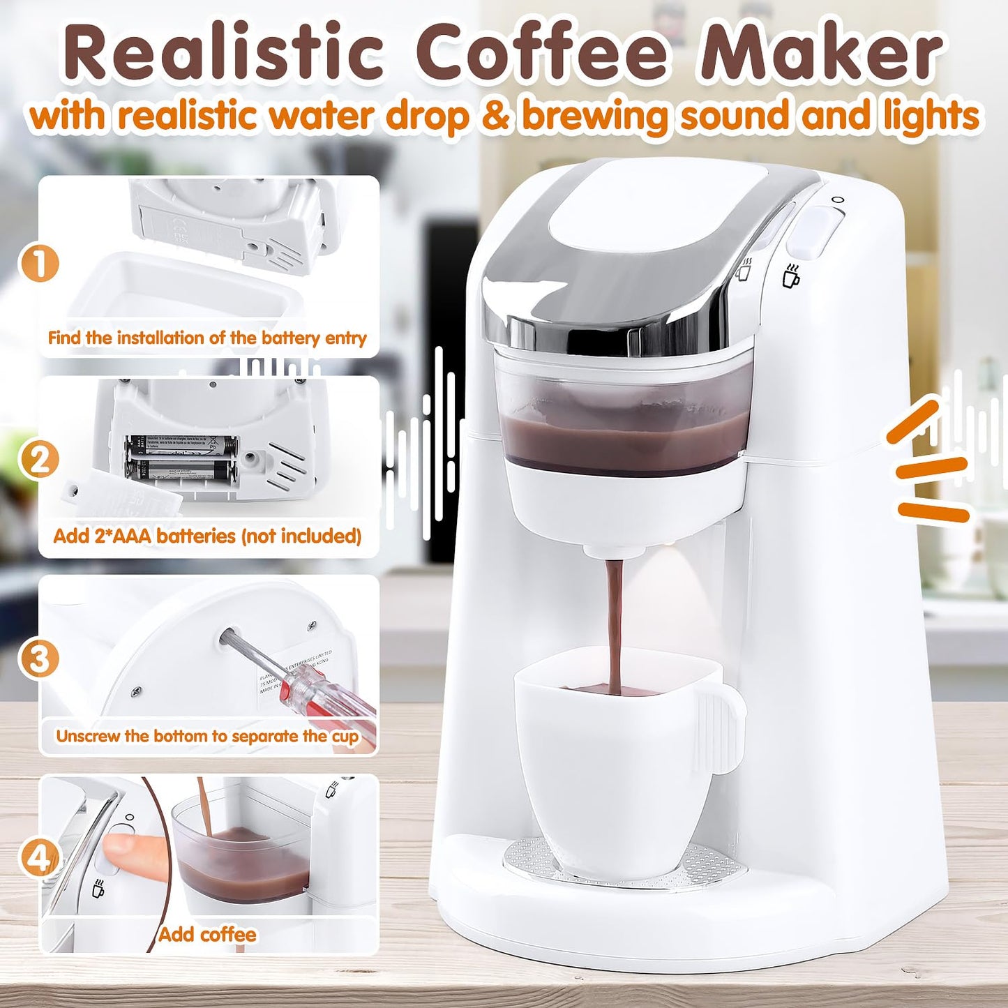 Play Kitchen Appliances Toys, Kids Kitchen Playset Accessories, Pretend Play Toy Sets With Coffee Maker, Mixer, Toaster With Rea